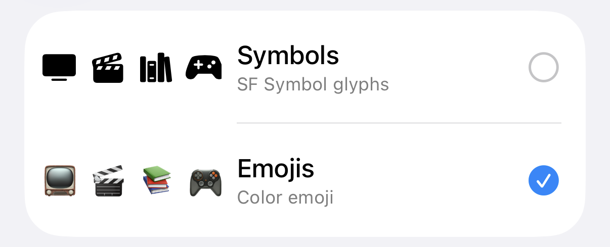 Choosing between SF Symbol and emoji icon styles