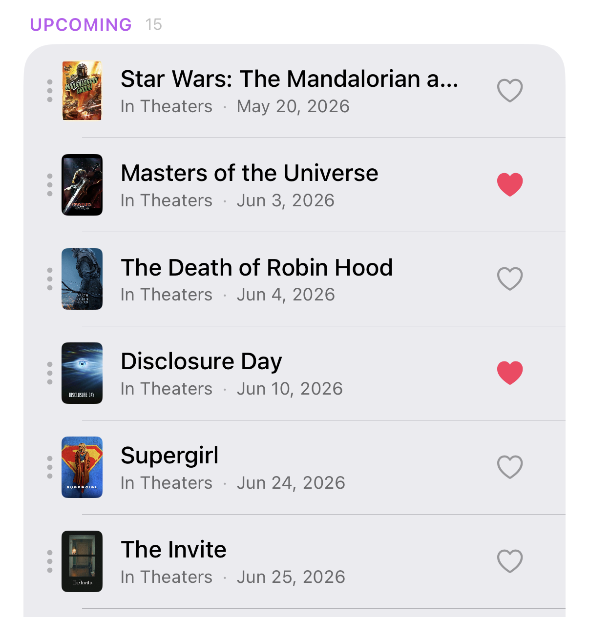 The Upcoming section — items with future release dates