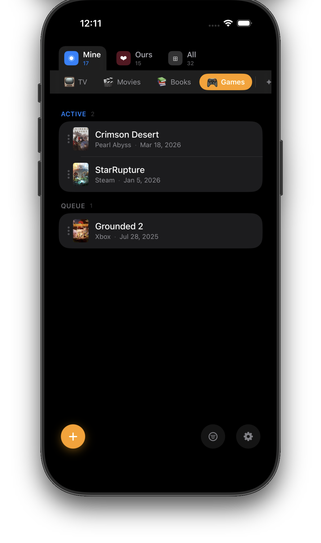 Games being tracked across Active and Queue