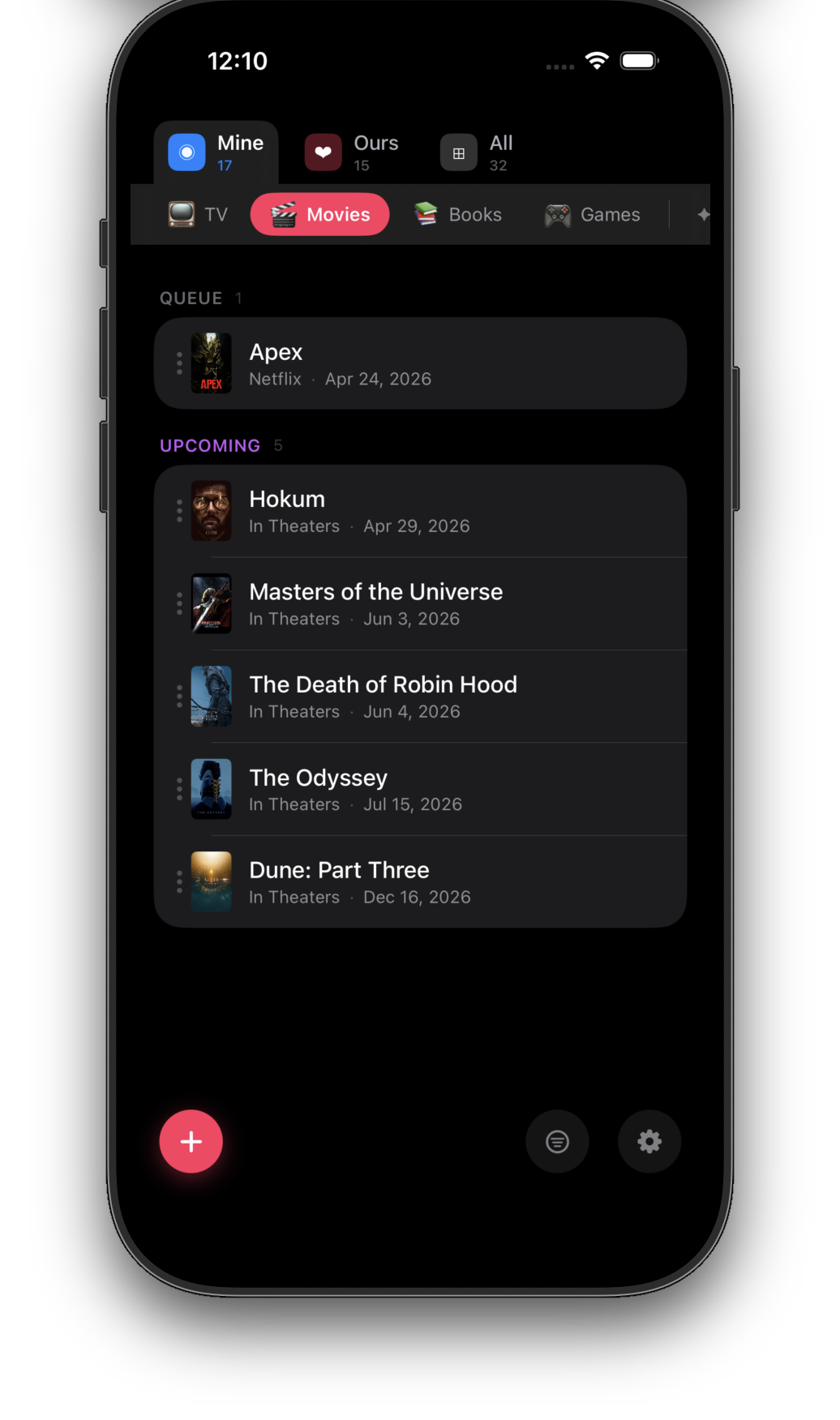 Upcoming movies waiting in the queue